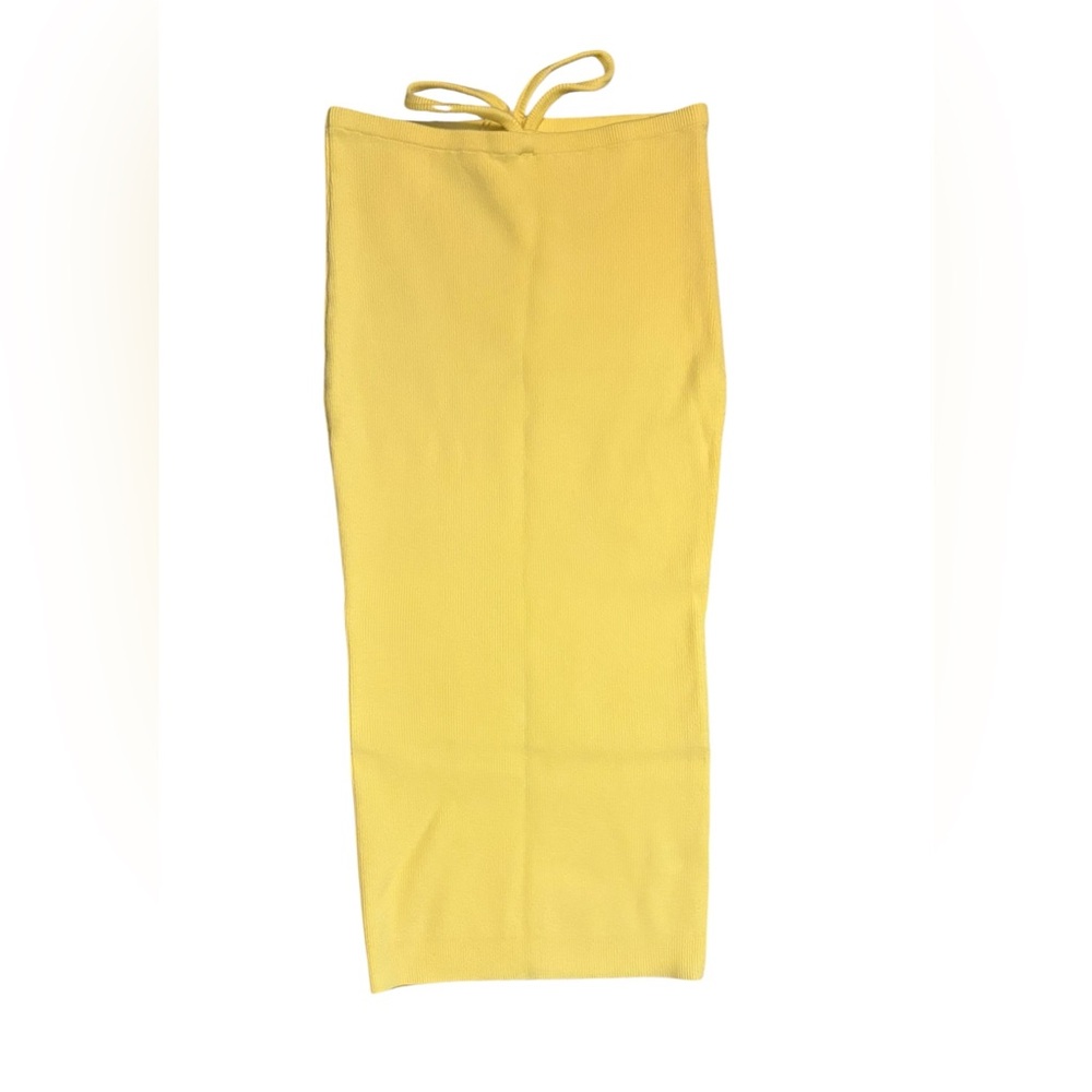 For Love & Lemons Yellow Ribbed Midi Skirt Cutout Tie Waist NWT Medium